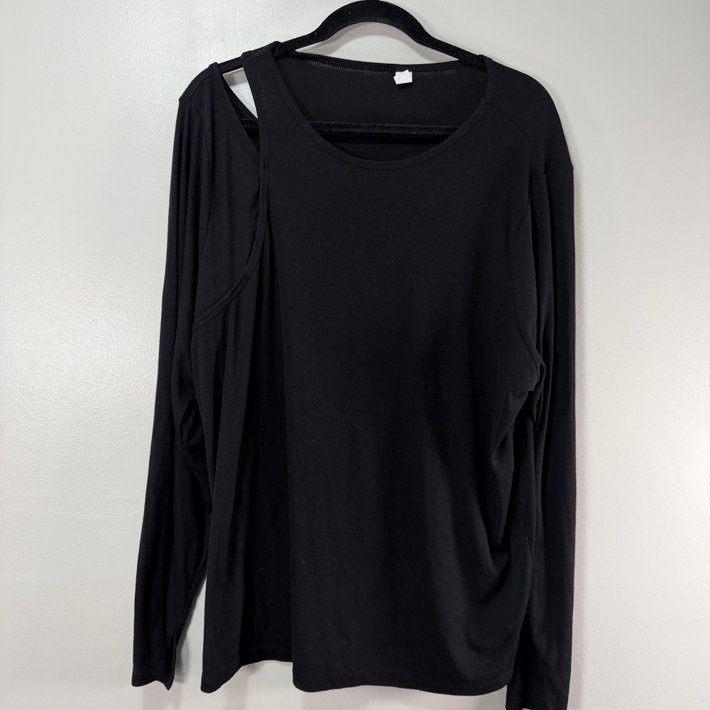Old Navy Top Womens 3X Black Ribbed Cutout Shoulder Long Sleeve Ultralite Go-Dry